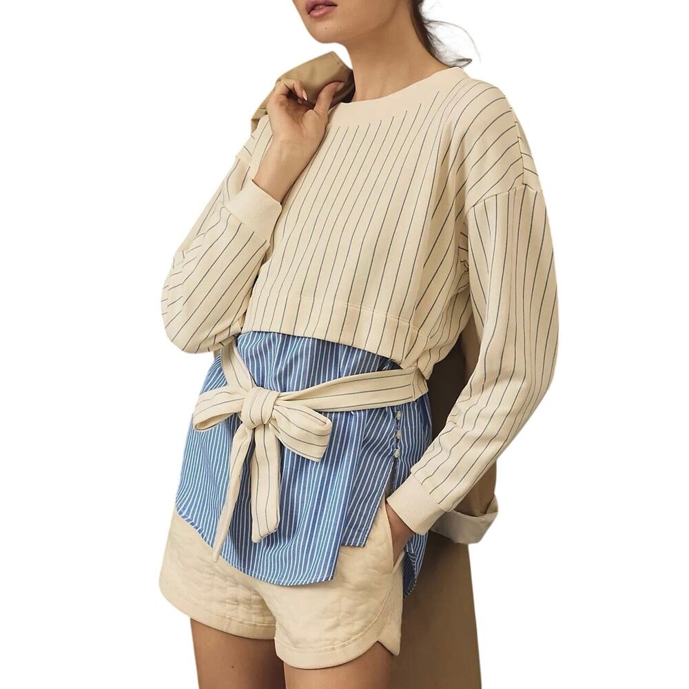ANTHROPOLOGIE French Terry Twofer Sweatshirt Size XL New w/o Tag MSRP $128 SOO